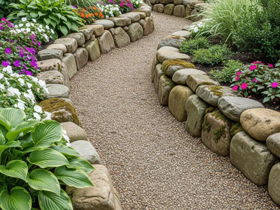 Natural stone garden edging